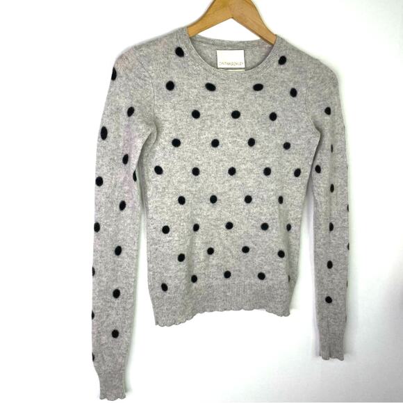 Cynthia Rowley Gray Cashmere Sweater with Black Polka Dots XS - Picture 1 of 5